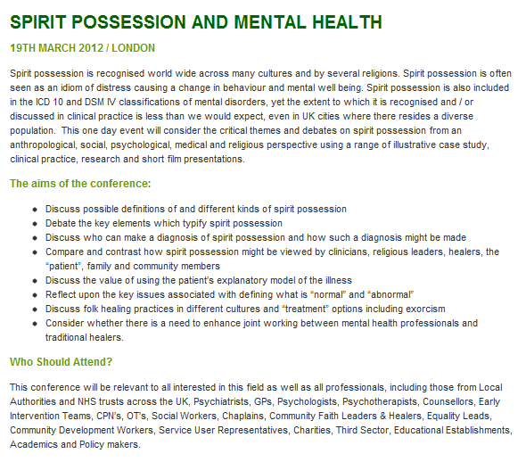 BME spirit possession BME POSSESSION AND MENTAL HEALTH